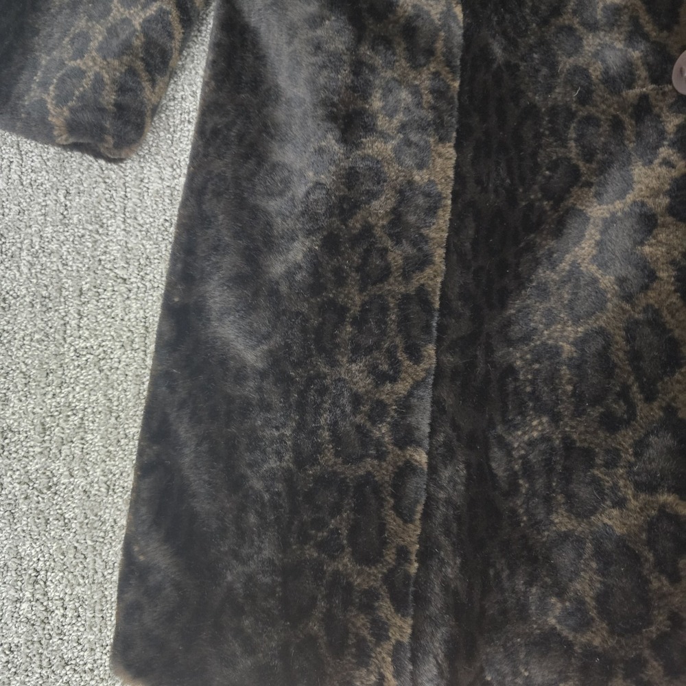 Preston Yorke Faux Fur Leopard Print Coat Brown Vintage Womens S‎ Mobwife Glam - Picture 2 of 7